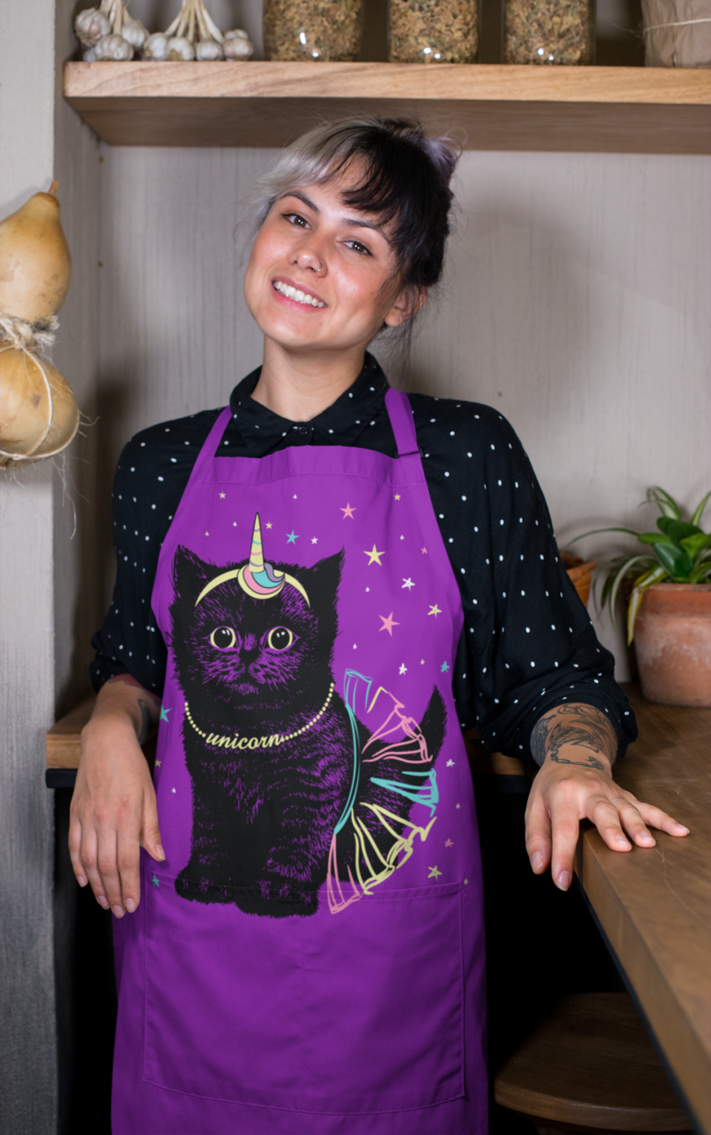 Black Unicorn Cat Apron