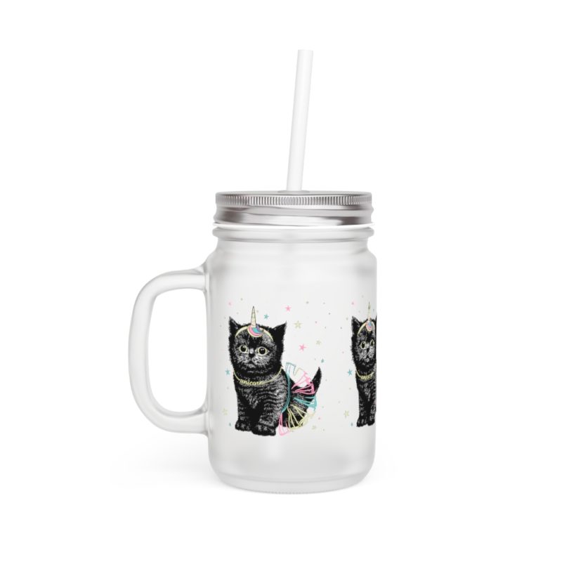 Cute Black Unicorn Cat Mason Jar - Image 2
