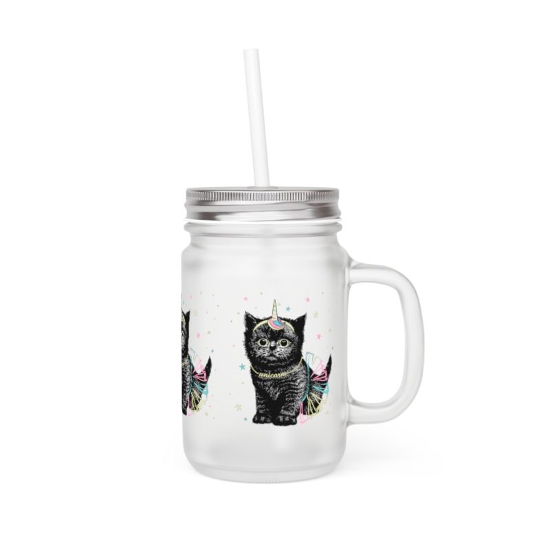 Cute Black Unicorn Cat Mason Jar - Image 3