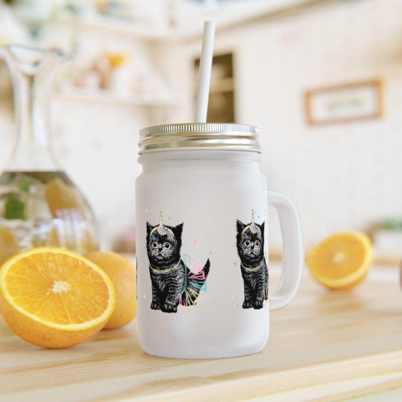 Cute Black Unicorn Cat Mason Jar - Image 4