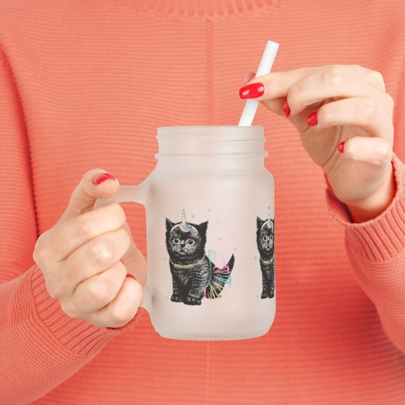 Cute Black Unicorn Cat Mason Jar - Image 5