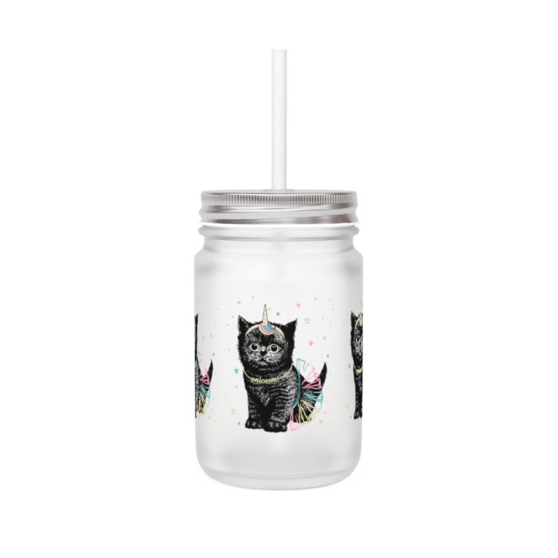 Cute Black Unicorn Cat Mason Jar