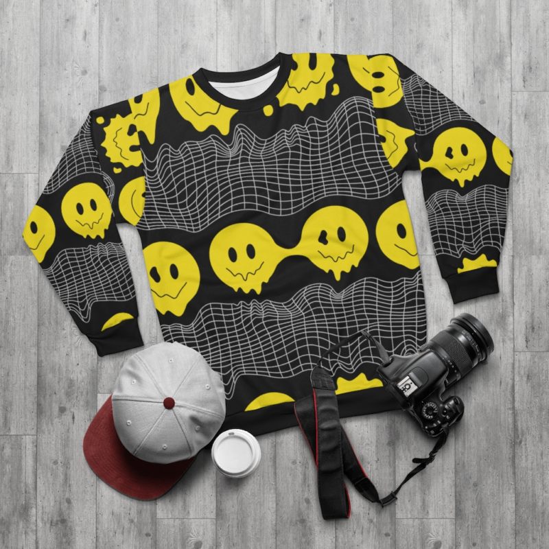 Trippy Melted Smiley Faces - AOP Unisex Sweatshirt - Image 3