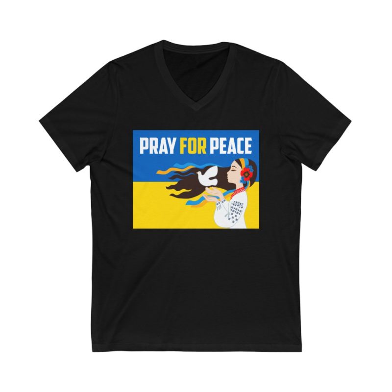 Pray For Peace - Unisex Jersey Short Sleeve V-Neck Tee - Image 3