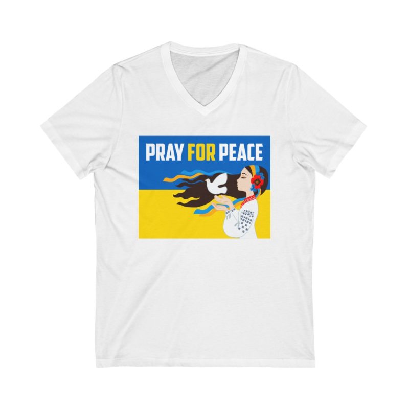 Pray For Peace - Unisex Jersey Short Sleeve V-Neck Tee - Image 2