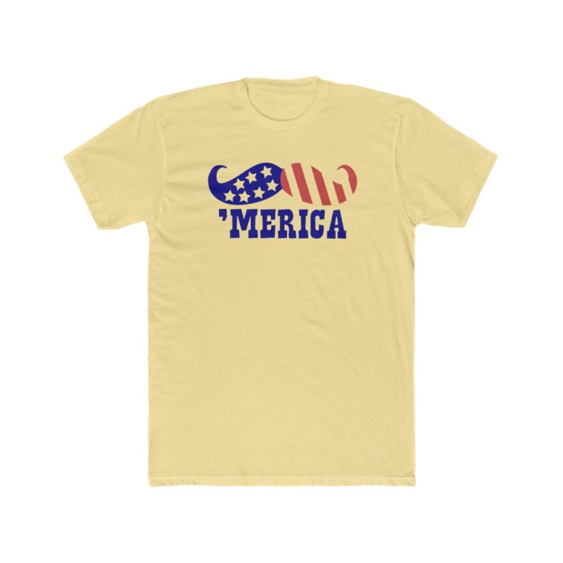 "Merica Red White & Blue Mustache Men's Cotton Crew Tee - Image 4