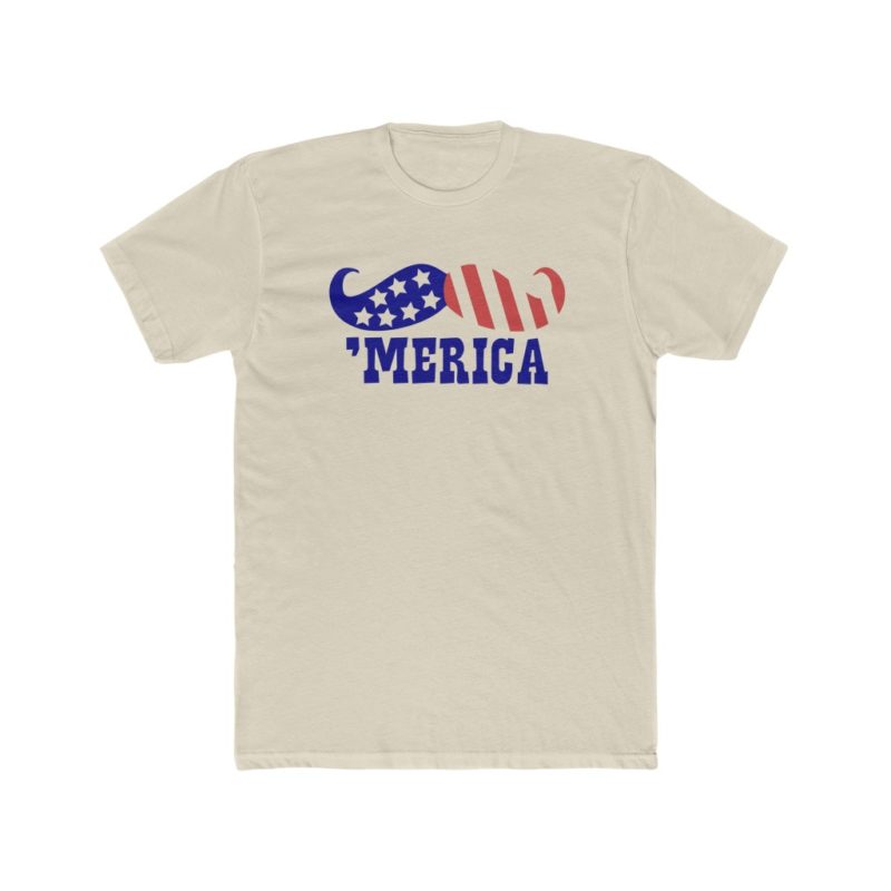 "Merica Red White & Blue Mustache Men's Cotton Crew Tee - Image 2