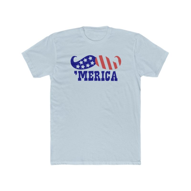 "Merica Red White & Blue Mustache Men's Cotton Crew Tee - Image 5