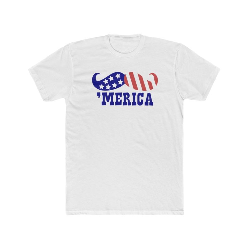 "Merica Red White & Blue Mustache Men's Cotton Crew Tee