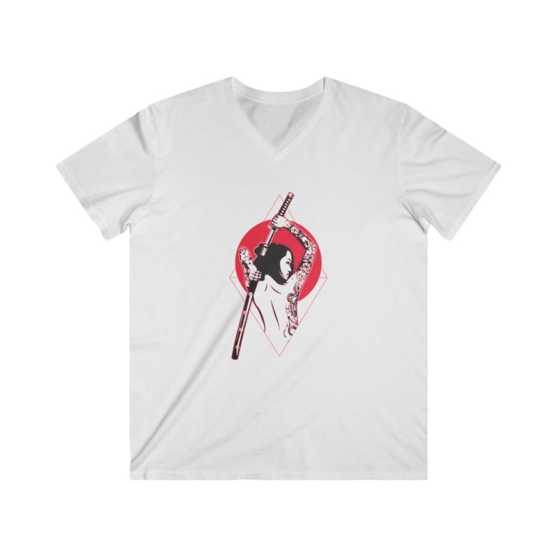 Ancient Japanese Female Warrior Sexy Samurai  - Men's Fitted V-Neck Short Sleeve Tee