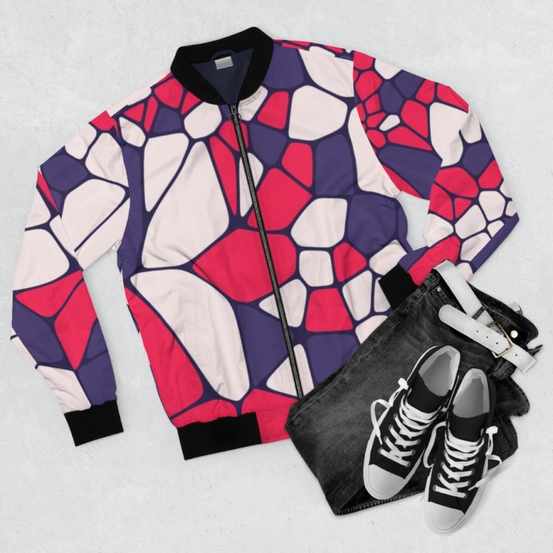 Abstract Voronoi Purple Pink Pattern Men's AOP Bomber Jacket - Image 3