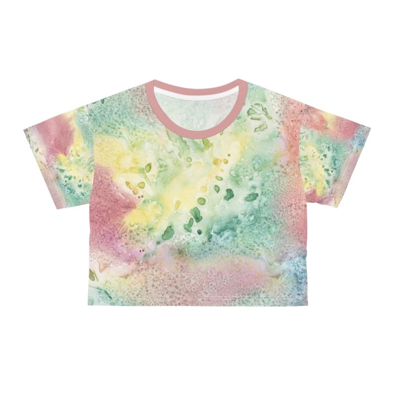 Cute Watercolor Pastel Print Crop Tee - Image 5