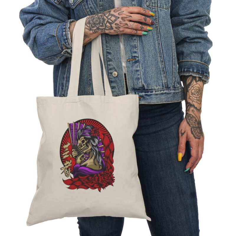 Skull Face Geisha Natural Tote Bag - Image 3