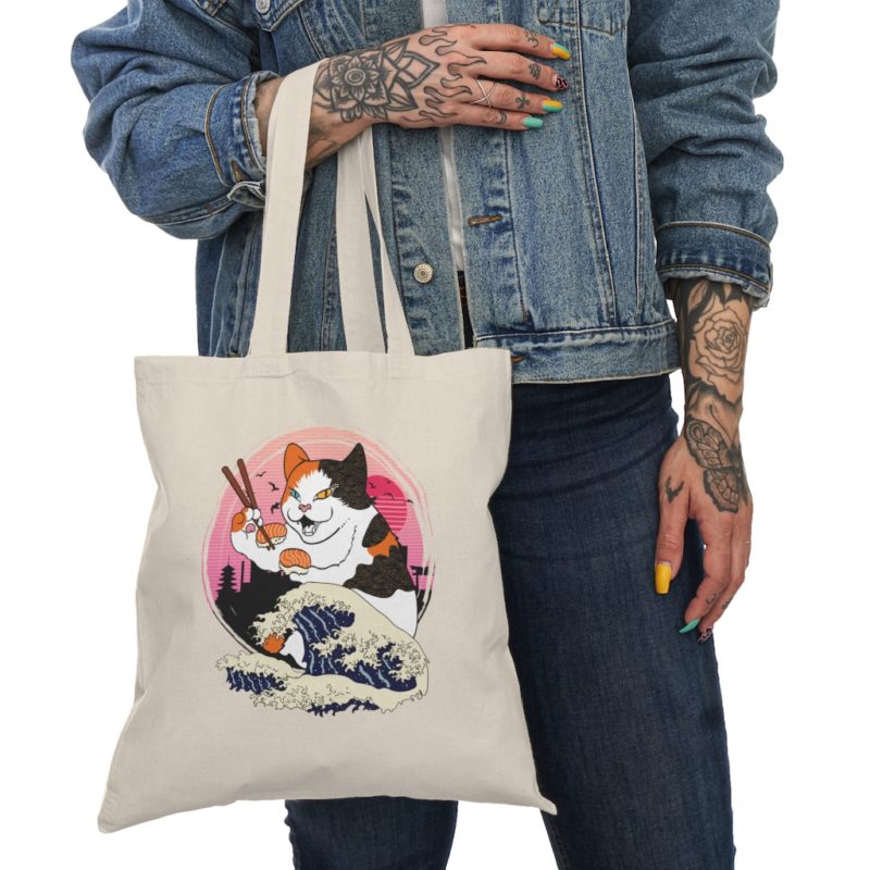 Kaiju Sushi Cat Natural Tote Bag - Image 3