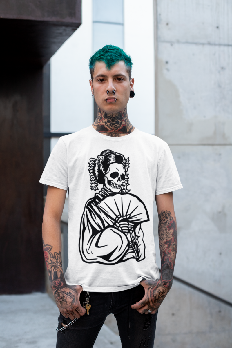 Skull Geisha with Fan - Men's Staple Tee - Image 4
