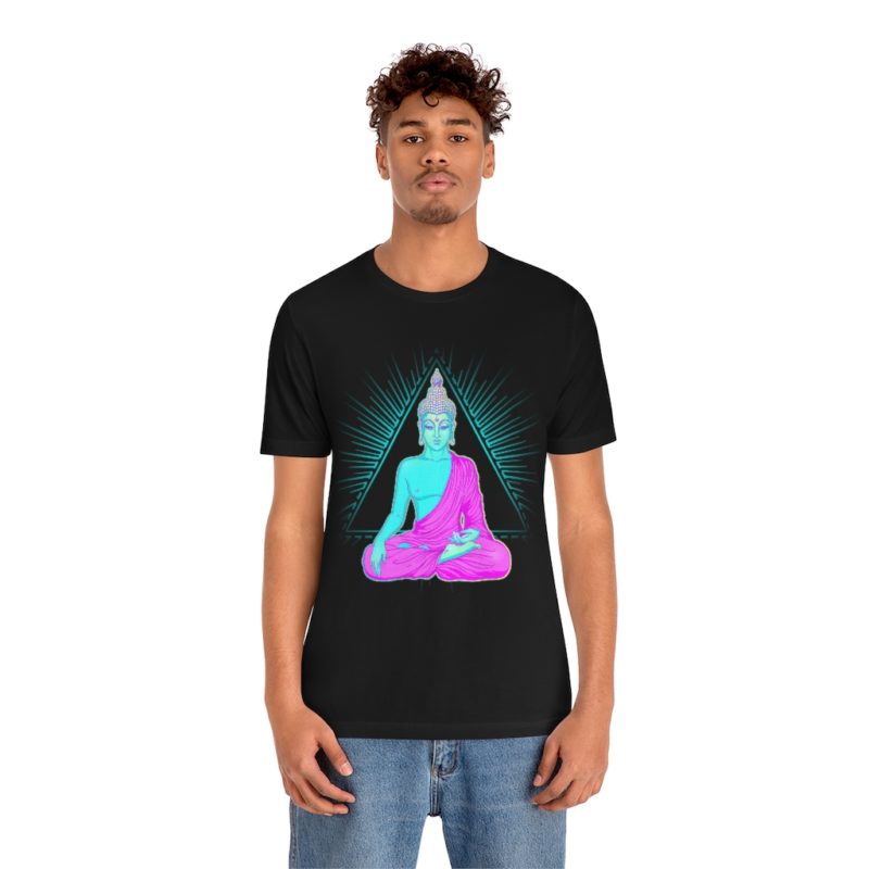 Sitting Buddha over sacred pyramid - Unisex Jersey Short Sleeve Tee - Image 3