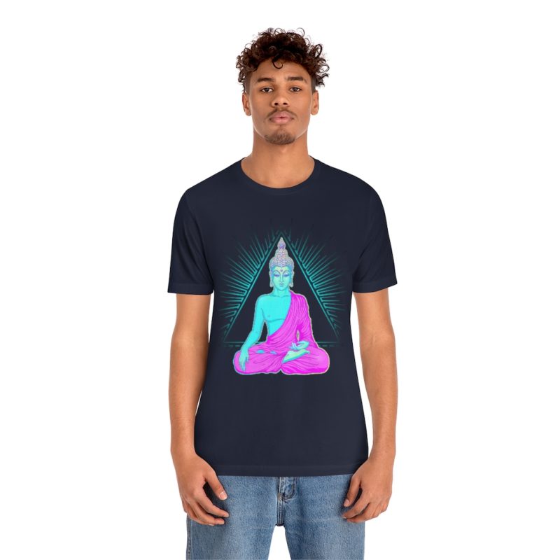 Sitting Buddha over sacred pyramid - Unisex Jersey Short Sleeve Tee - Image 33