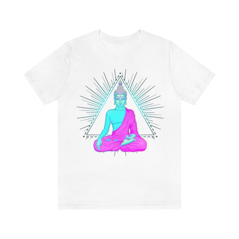 Sitting Buddha over sacred pyramid - Unisex Jersey Short Sleeve Tee - Image 4