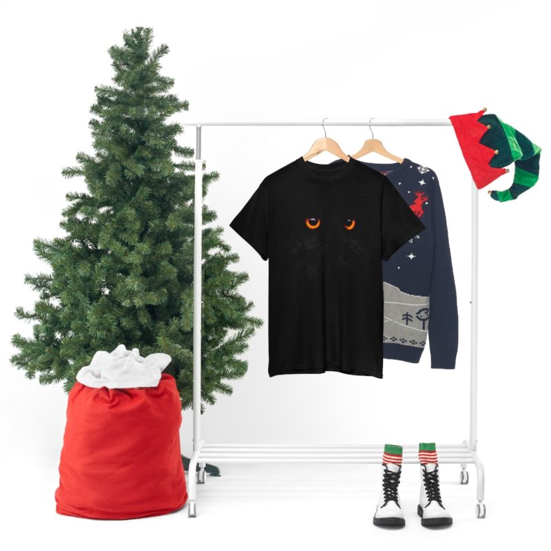 Black Owl , Orange Eyes Halloween Owl – Black On Black Unisex Heavy Cotton Tee - Image 10