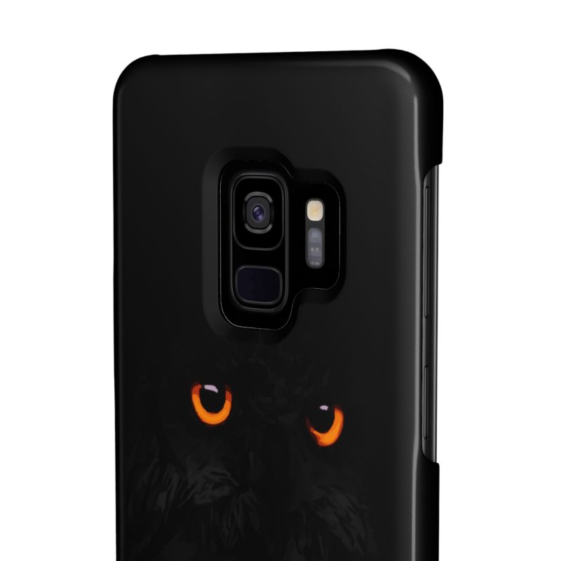 Black Owl , Orange Eyes Halloween Owl - Black On Black Slim Phone Cases, Case-Mate - Image 21