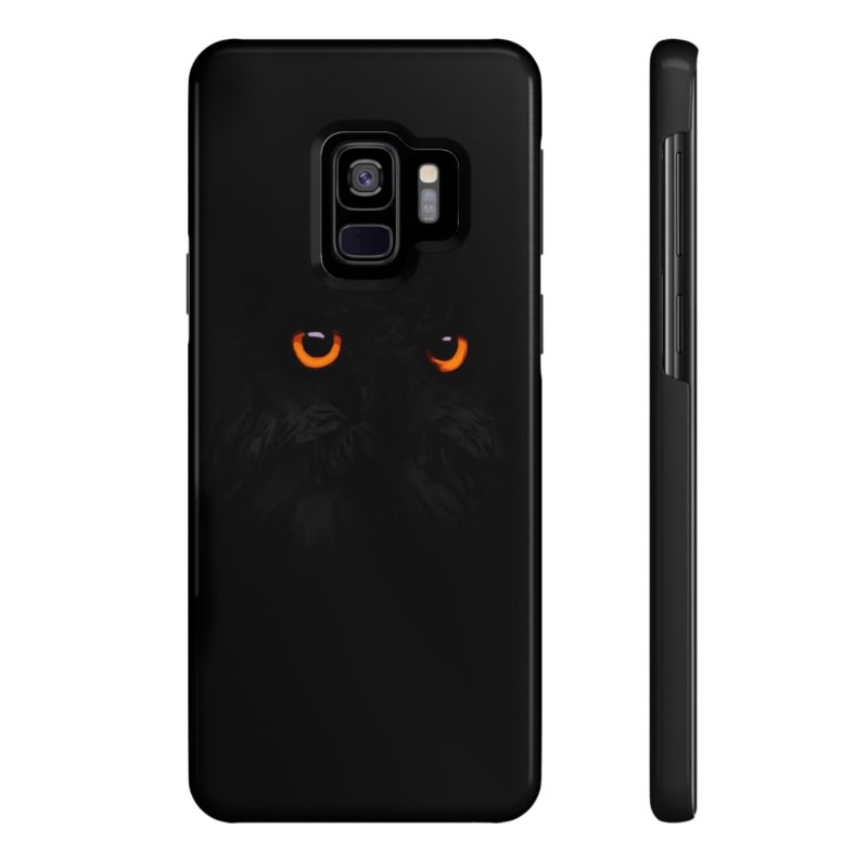 Black Owl , Orange Eyes Halloween Owl - Black On Black Slim Phone Cases, Case-Mate - Image 20