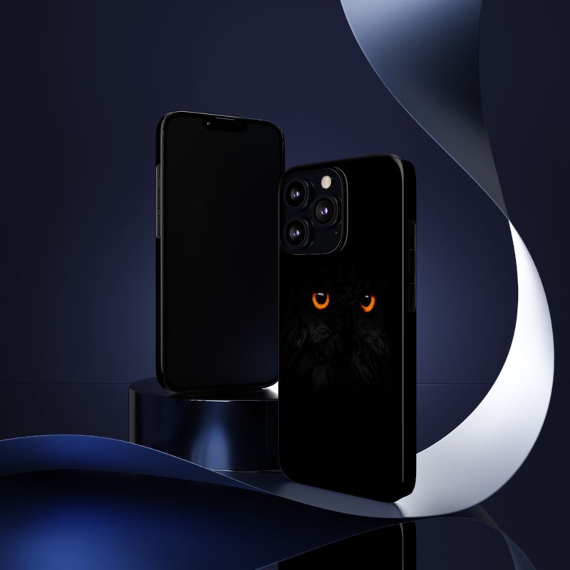 Black Owl , Orange Eyes Halloween Owl - Black On Black Slim Phone Cases, Case-Mate - Image 2