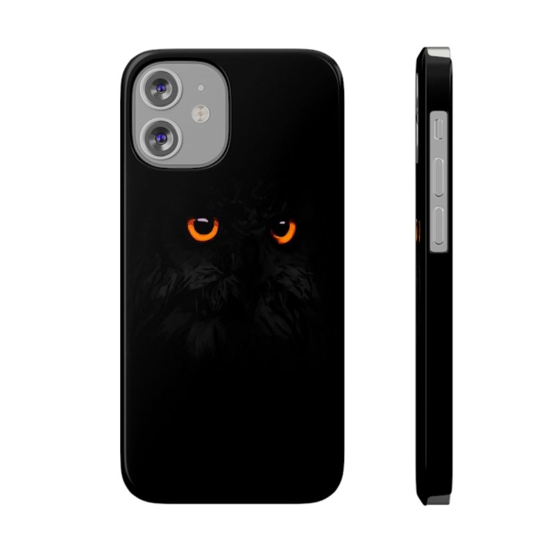 Black Owl , Orange Eyes Halloween Owl - Black On Black Slim Phone Cases, Case-Mate - Image 9