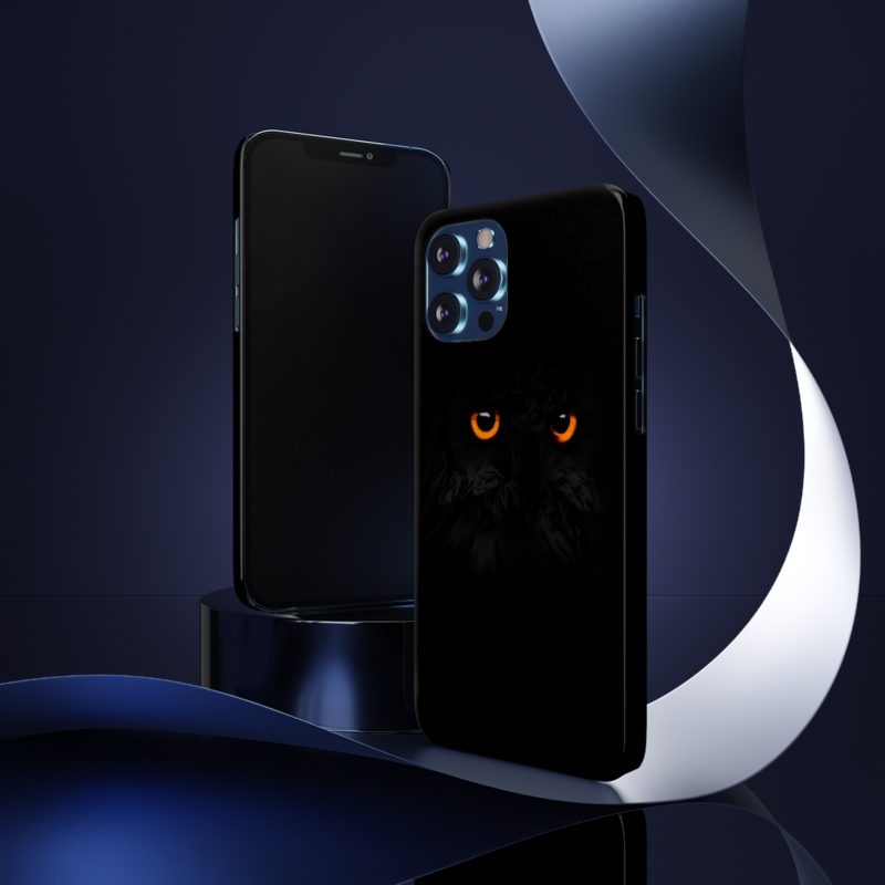 Black Owl , Orange Eyes Halloween Owl - Black On Black Slim Phone Cases, Case-Mate - Image 14