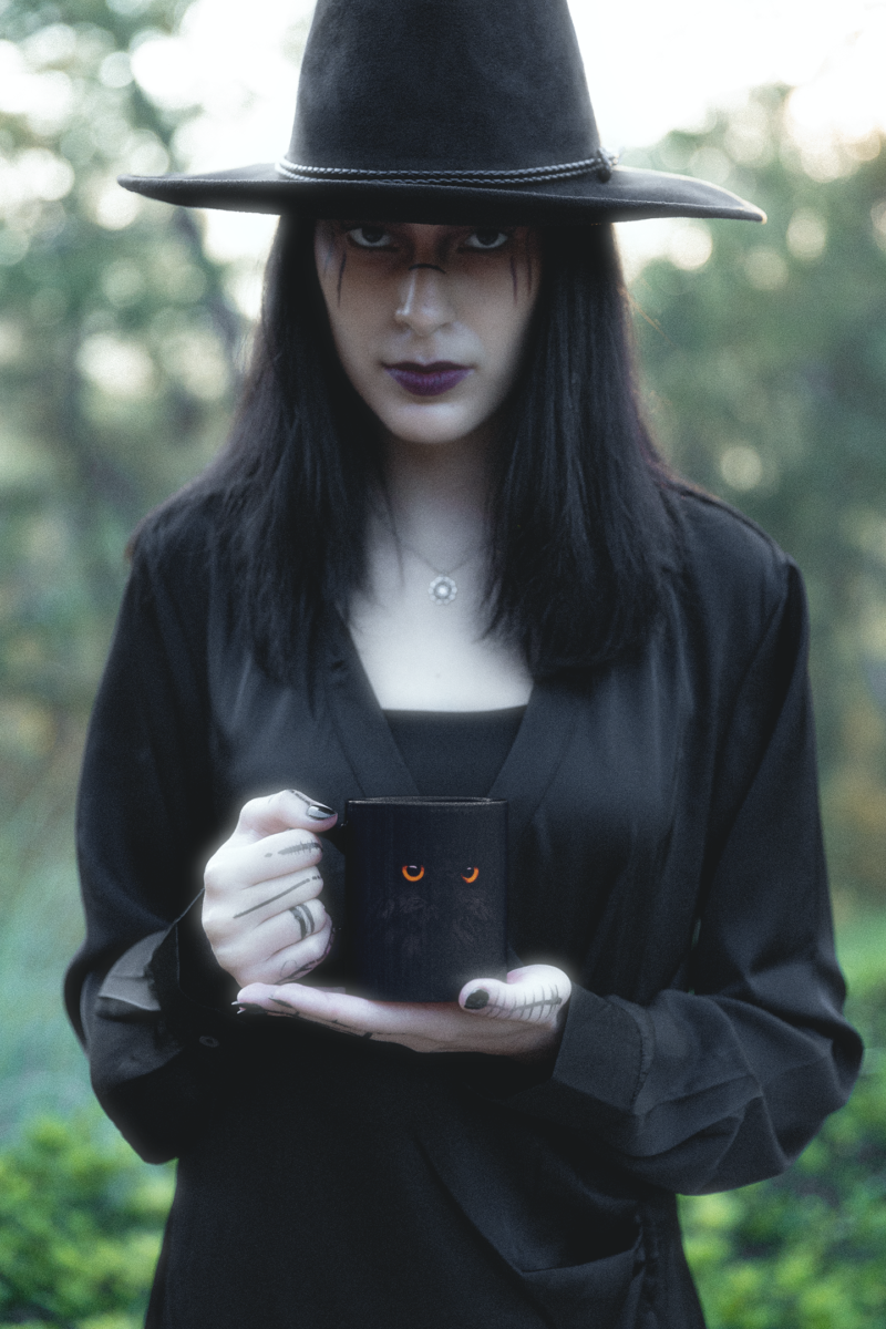 Black Owl - Bright Orange Eyes Owl, 11oz Black Mug - Image 3