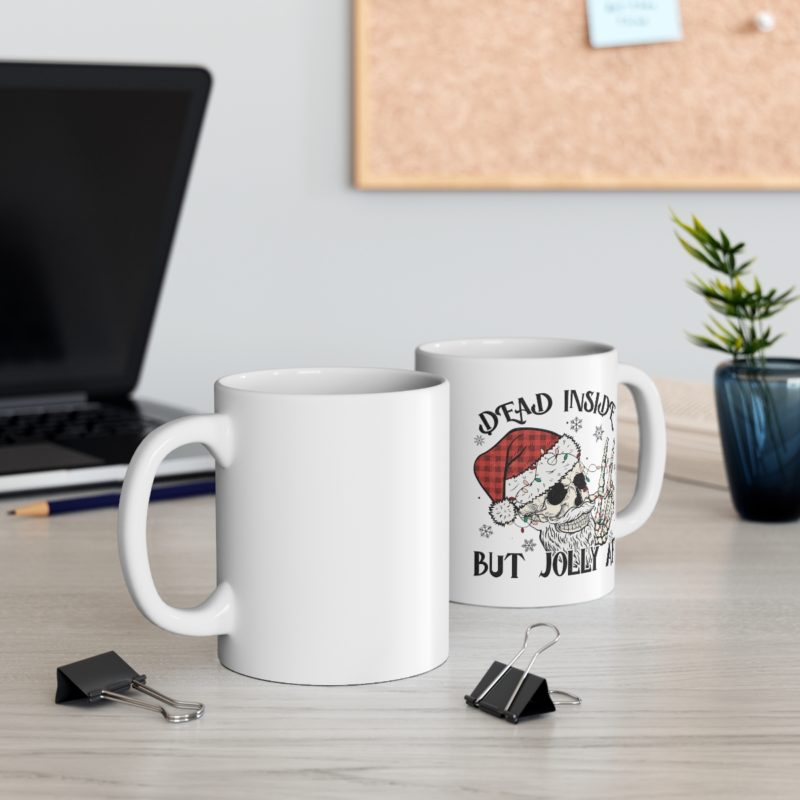 Dead Inside But Jolly AF - Christmas Skull Ceramic Mug 11oz - Image 5