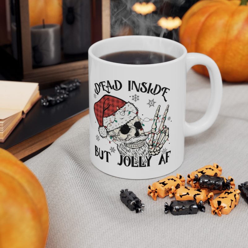 Dead Inside But Jolly AF - Christmas Skull Ceramic Mug 11oz - Image 6