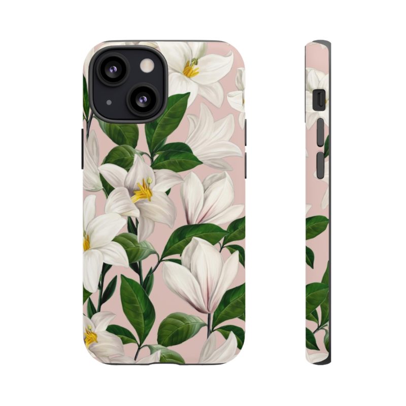 Bright White Lilies with Pink Background Tough Cases - Image 17