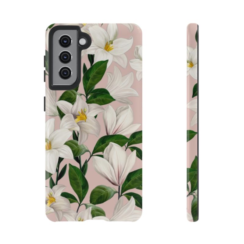 Bright White Lilies with Pink Background Tough Cases - Image 39