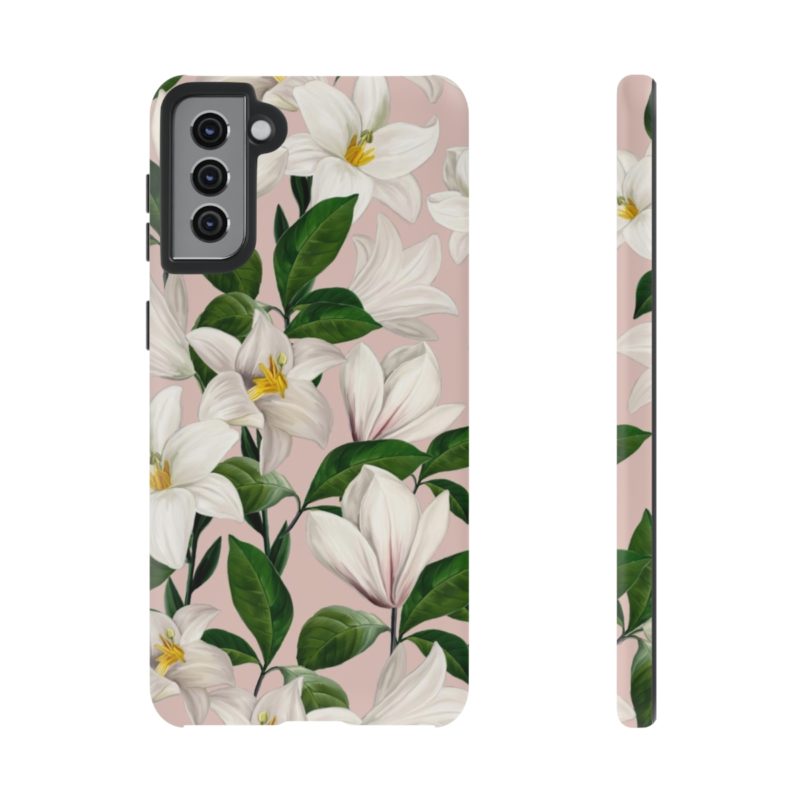 Bright White Lilies with Pink Background Tough Cases - Image 45