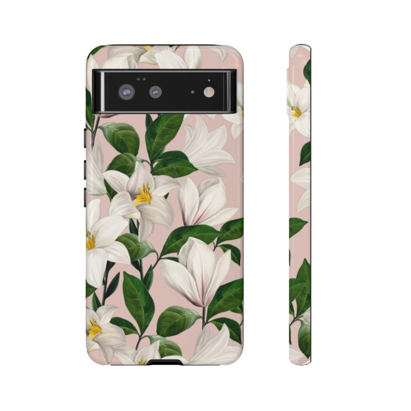 Bright White Lilies with Pink Background Tough Cases - Image 3
