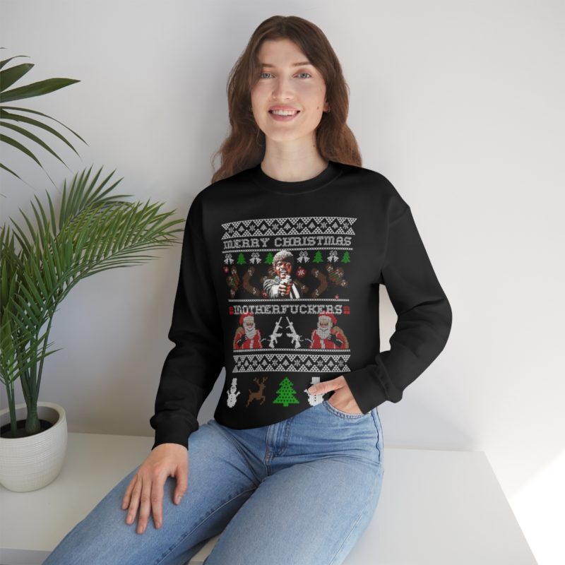 Samuel Jackson Merry Christmas Motherfu*ker  Ugly Unisex Christmas Sweatshirt