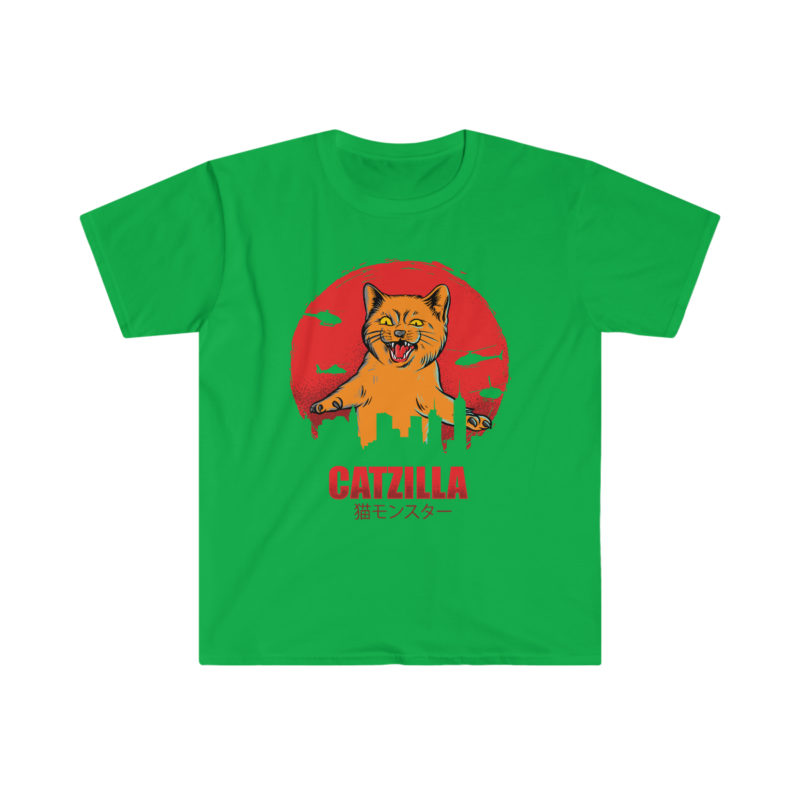 Orange Catzilla attacks city Unisex Softstyle T-Shirt - Image 3