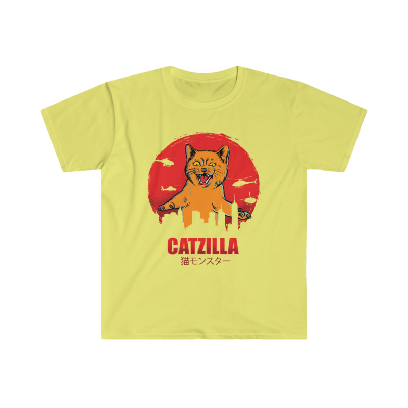 Orange Catzilla attacks city Unisex Softstyle T-Shirt - Image 2