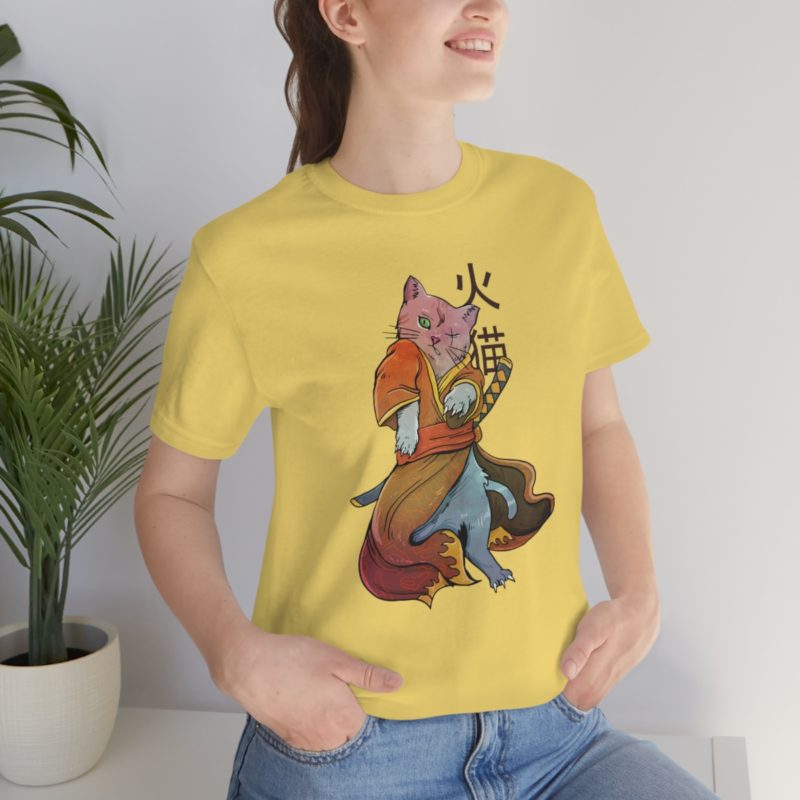 Illustration of Samurai Cat with Missing Eye Unisex Jersey Short Sleeve Tee - Image 25