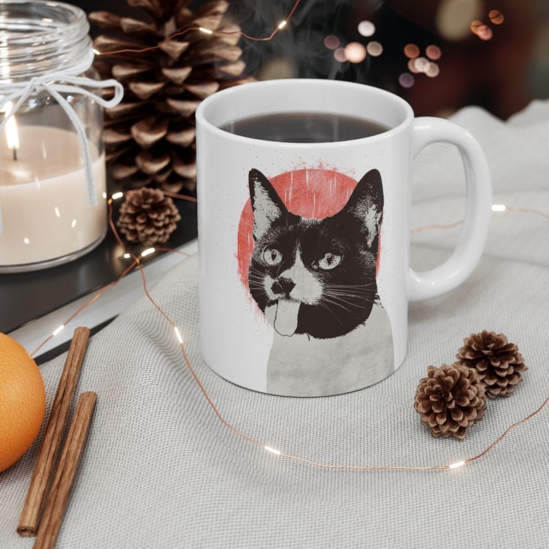 Cat Sticking Tongue Out Illustration Coffee Mug 11oz - Image 5