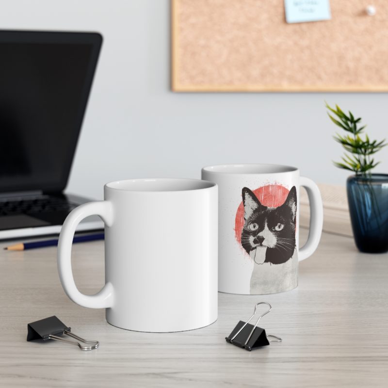 Cat Sticking Tongue Out Illustration Coffee Mug 11oz - Image 7