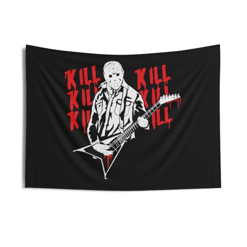 Jason Vorhees's KILL KILL KILL Black Death Metal Guitar  Indoor Wall Tapestries - Image 3