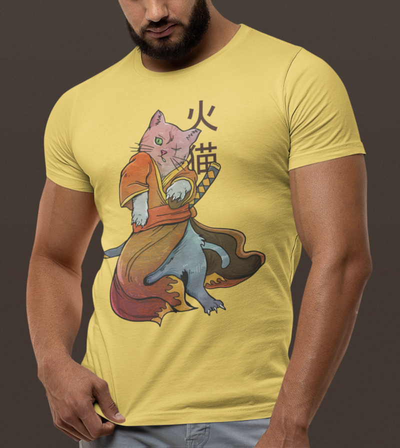 Illustration of Samurai Cat with Missing Eye Unisex Jersey Short Sleeve Tee - Image 3