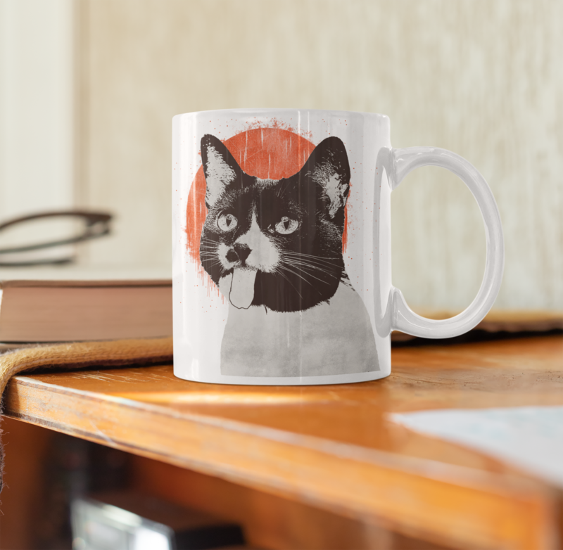 Cat Sticking Tongue Out Illustration Coffee Mug 11oz - Image 8