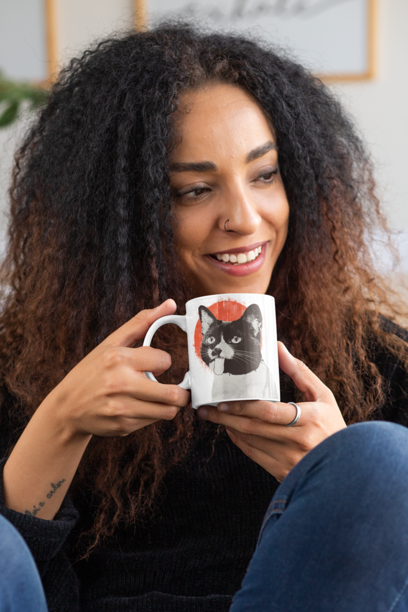Cat Sticking Tongue Out Illustration Coffee Mug 11oz - Image 6