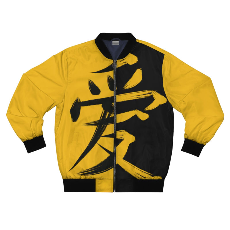Kanji symbol for the word Love Men's Gold and Black Bomber Jacket
