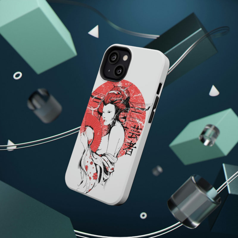 Distressed Illustration of Japanese woman with red fan Impact-Resistant Mobile Phone Cases - Image 13