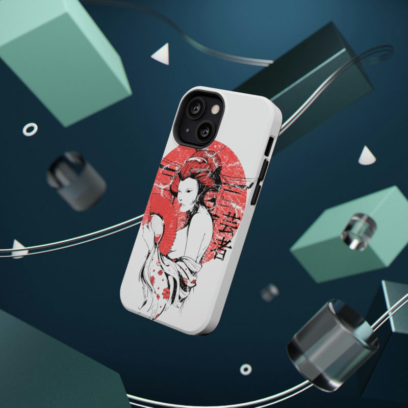 Distressed Illustration of Japanese woman with red fan Impact-Resistant Mobile Phone Cases - Image 15