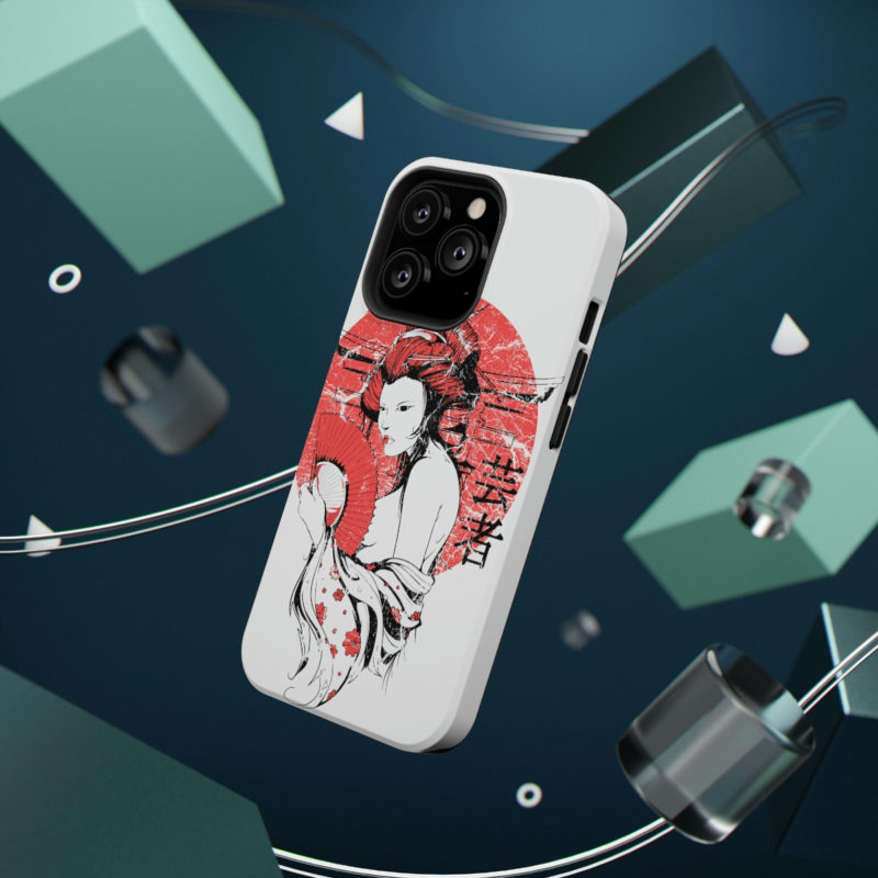 Distressed Illustration of Japanese woman with red fan Impact-Resistant Mobile Phone Cases - Image 2