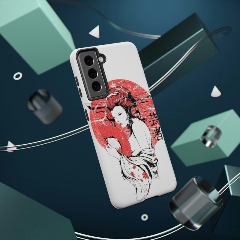 Distressed Illustration of Japanese woman with red fan Impact-Resistant Mobile Phone Cases - Image 33